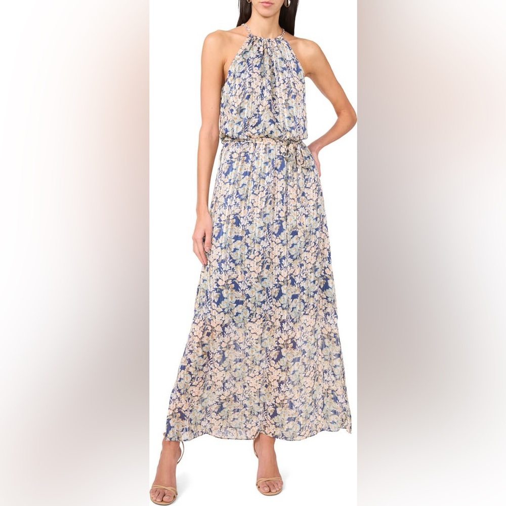 HALOGEN Curb Chain Detail Metallic Floral Maxi Dress ❤️NWT❤️IN STORES❤️